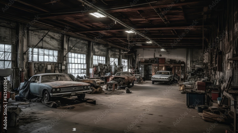 car maintenance service in the background of a car repair shop