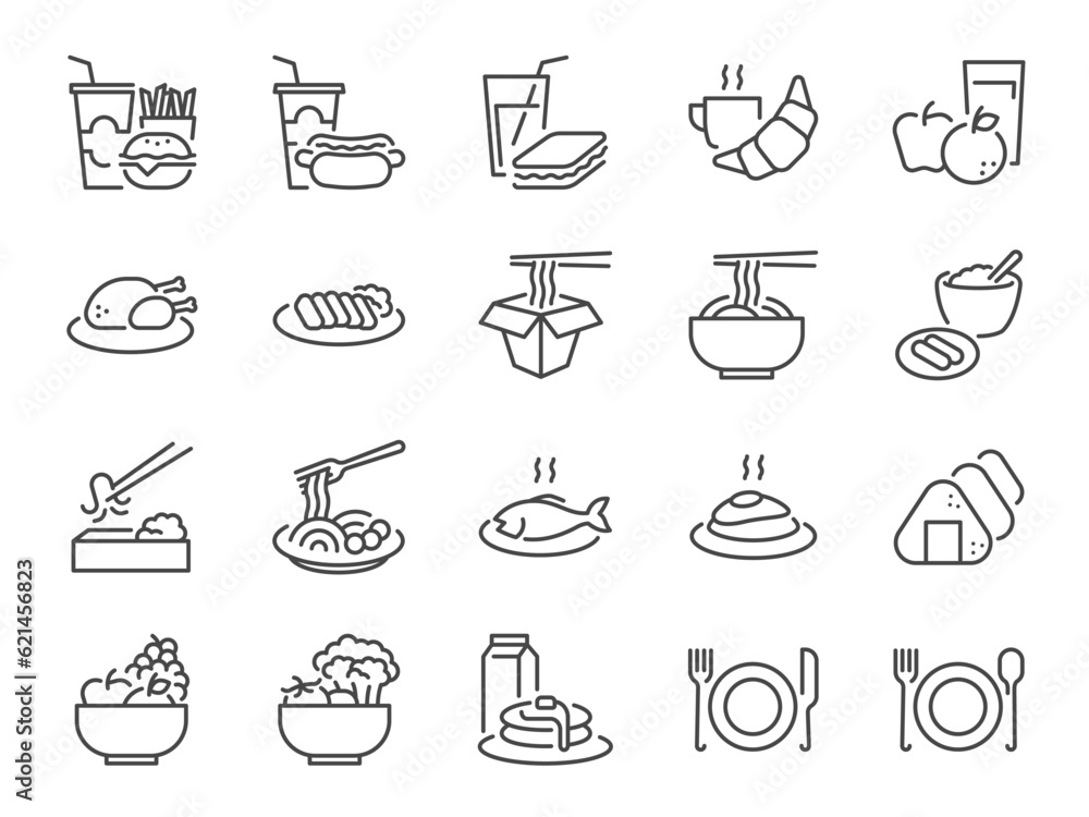 Meal icon set. It included food, restaurant, breakfast, lunch, dinner, and more icons. Editable Vector Stroke.
Meal icon set. It included food, restaurant, breakfast, lunch, dinner, and more icons. Editable Vector Stroke.