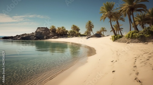 Tranquil Beach Oasis With Palm Trees And Clear Turquoise Water photo