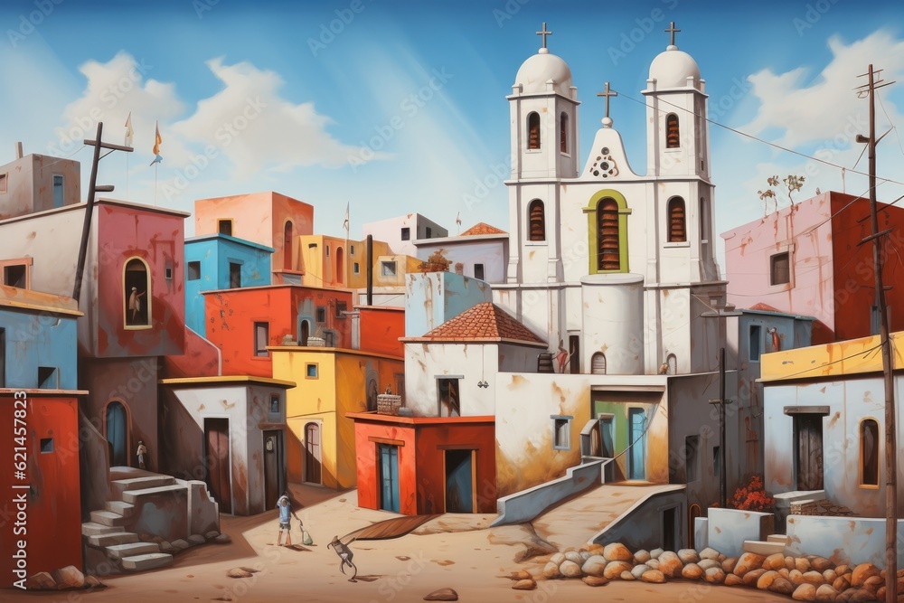 Colorful Church and buildings in an old city 