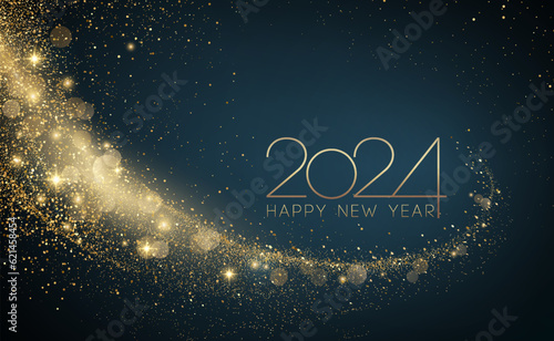 2024 New Year Abstract shiny color gold wave design element