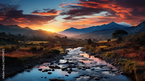 Mountain Majesty at Sunrise Captivating Wide-Angle Landscape © Usablestores