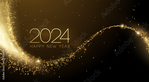 2024 New Year Abstract shiny color gold wave design element