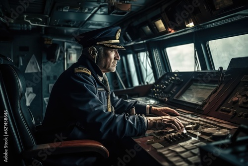 Navigation officer driving ship photo