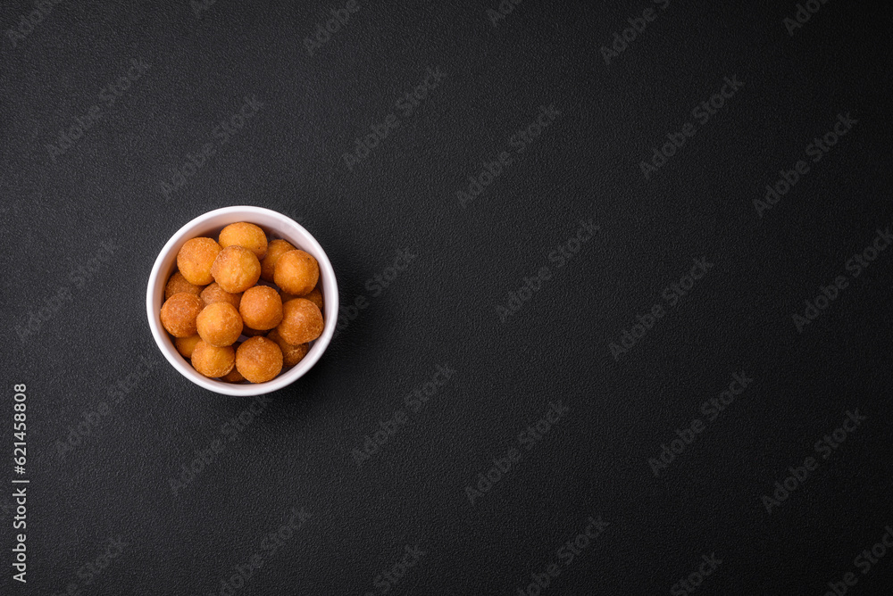 Delicious fried potato balls with breaded mozzarella, salt, spices and herbs Delicious fried potato balls with breaded mozzarella, salt, spices and herbs