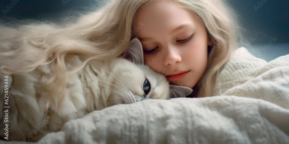 cat and their human companion, as they cuddle together and share a moment of pure affection and connection on International Cat Day. Generative AI