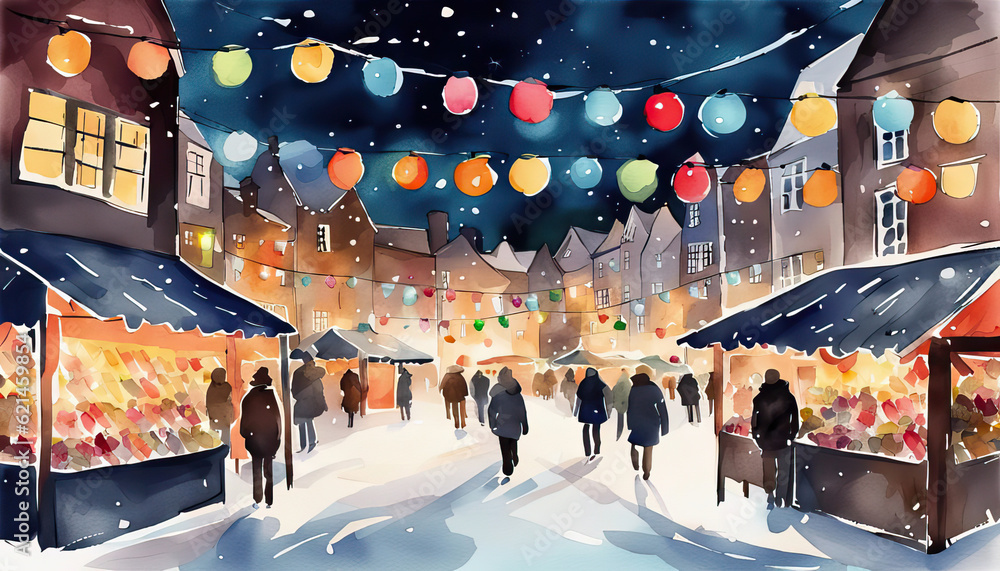 Abstract christmas or winter market  - obrazy, fototapety, plakaty 