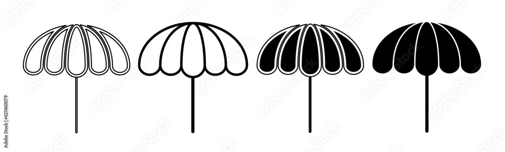 Black and white illustration of a umbrella. Umbrella icon collection with line. Stock vector illustration. Black and white illustration of a umbrella. Umbrella icon collection with line. Stock vector illustration.