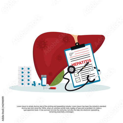 Medical diagnosis of Hepatitis, Cancer, cirrhosis and hepatitis. Vector flat illustration
