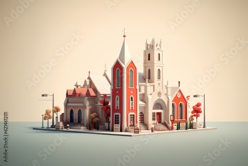 Church in retro style. 3d illustration of an old church.
