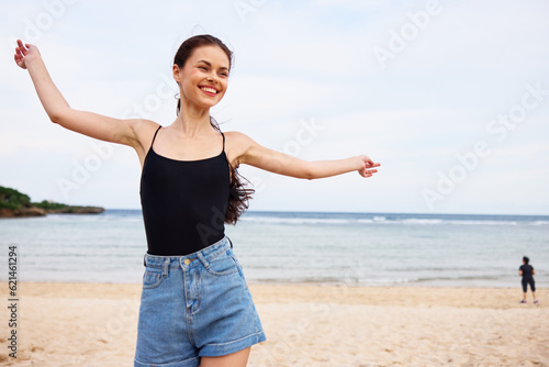 running woman smile sunset lifestyle travel sexy beach young sea summer