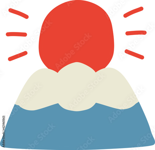 シンプルにデフォルメした富士山と太陽のイラスト