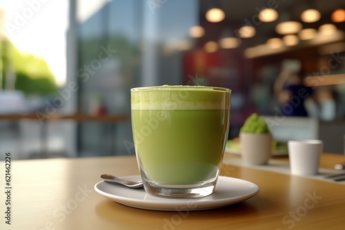 A frothy matcha latte in a glass cup wallpaper