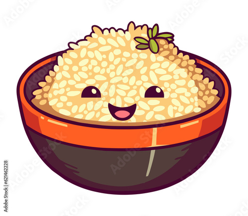 Cute cartoon rice bowl enjoys