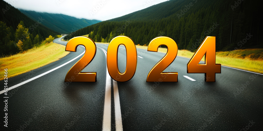 2024 New Year. Empty asphalt road and New year 2024 concept. Outlook