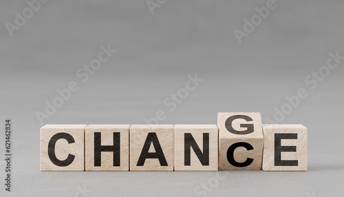 flip wooden cube with word change to chance. Business opportunities. Professional ambitions, business strategy and plans, creating innovation.