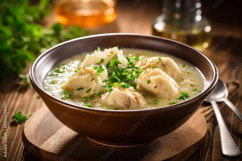 Delicious Chicken and Dumplings on a Wooden Table Created with generative AI tools Delicious Chicken and Dumplings on a Wooden Table Created with generative AI tools