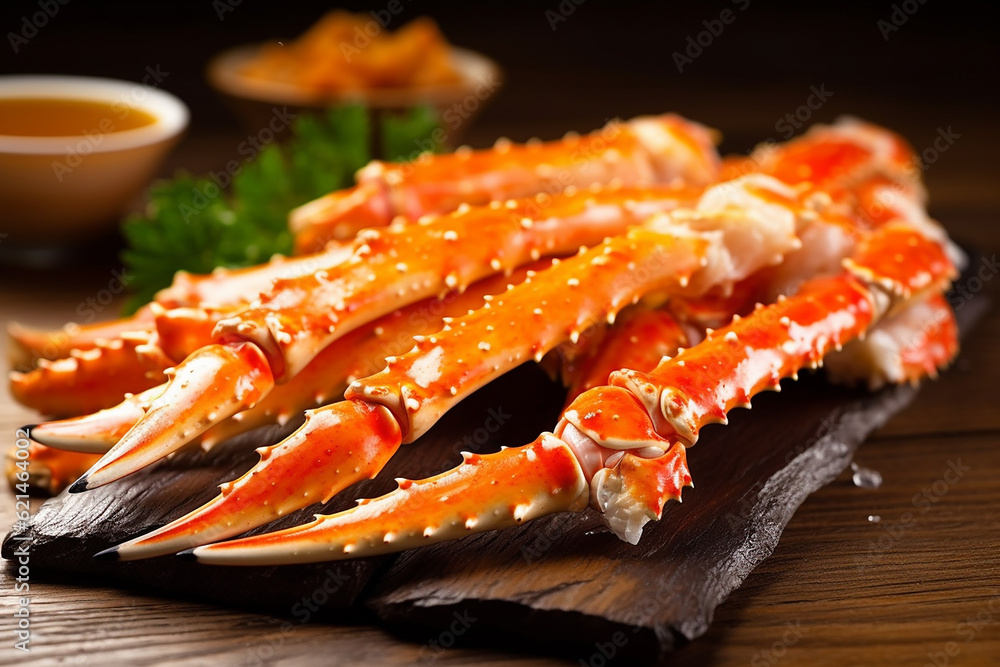 Delicious King Crab Legs on a Wooden Table Created with generative AI tools Delicious King Crab Legs on a Wooden Table Created with generative AI tools