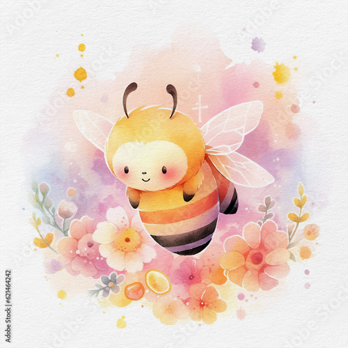 watercolor cute bee, ai generative
