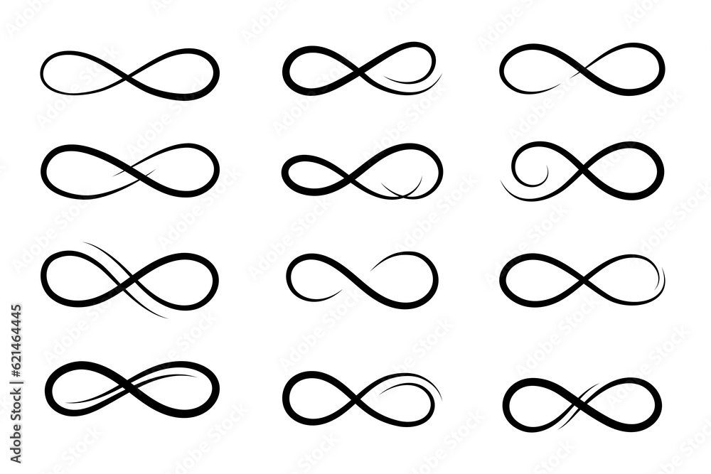 Hand drawn infinity symbol. Black infinity icon. Eternity, infinite, limitless and forever signs. - obrazy, fototapety, plakaty 