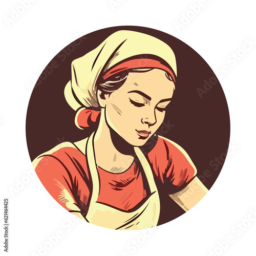 Cute cartoon woman in apron and hat