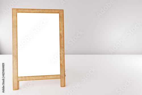 Blank white mockup template background on advertising board panel placed on white floor against concrete wall. copy space for design. 3d rendering