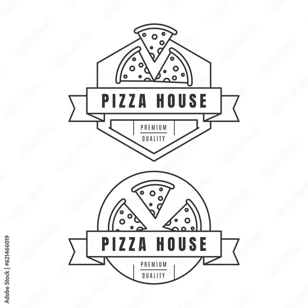 Set of pizza logo, badges, banners, emblems for fast food restaurant. - Vector.