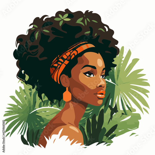 simple cartoon clipart black african american woman in nature white background