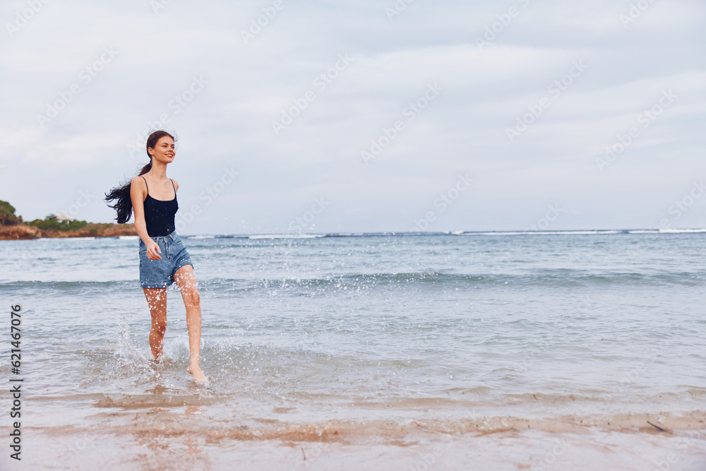 summer woman beach space copy running young sunset travel smile lifestyle sea summer woman beach space copy running young sunset travel smile lifestyle sea