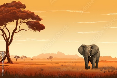 Elephant african savanna background. Generate Ai