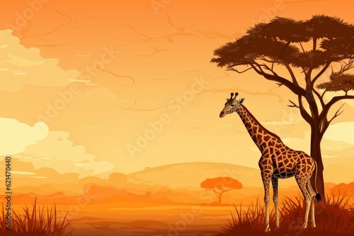 Giraffe african savanna tree. Generate Ai