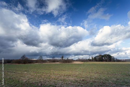 Cloudy sky over farmland, eastern Poland