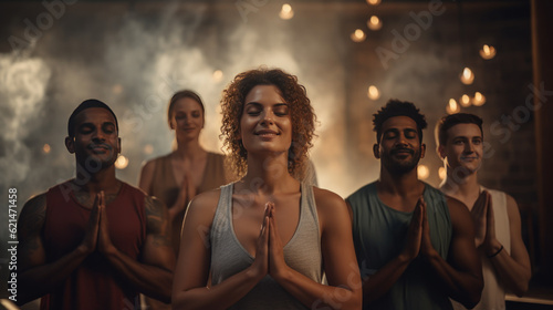 group of people and yoga techer Generative Ai