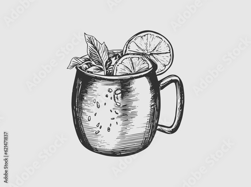 Moscow Mule Cocktail Hand Drawn Drink Vector Illustration. Bar. Beverage.