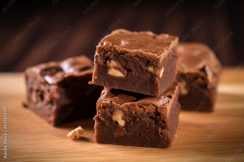 Decadent Brownies on Wooden Table - Created with Generative AI Tools Decadent Brownies on Wooden Table - Created with Generative AI Tools