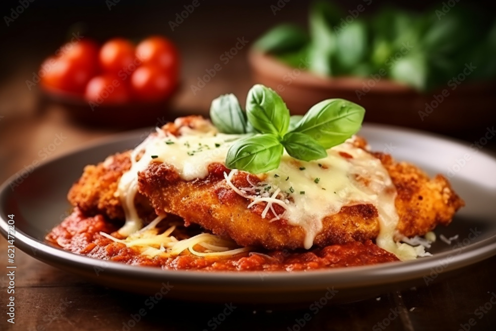 Irresistible Chicken Parmesan Pie on Wooden Table - Created with Generative AI Tools Irresistible Chicken Parmesan Pie on Wooden Table - Created with Generative AI Tools