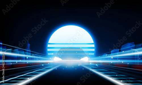 Abstract speed Business Start up launching product with Electric car and city concept Hitech communication concept innovation background,  vector design