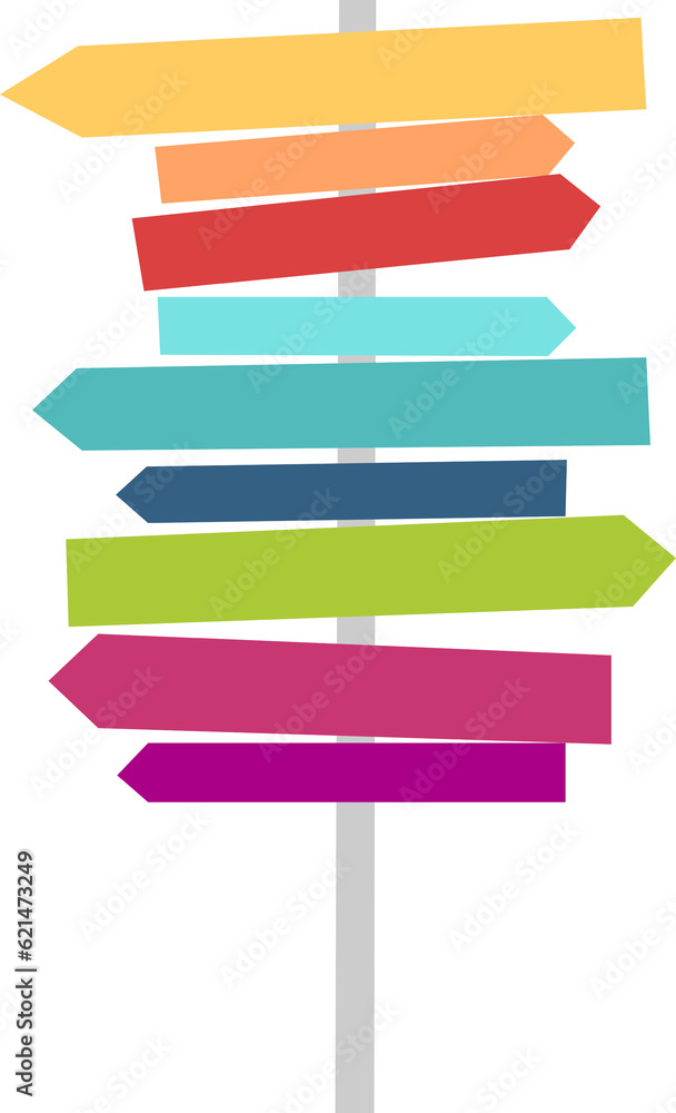 Several coloured direction signs on a post, on PNG files Several coloured direction signs on a post, on PNG files