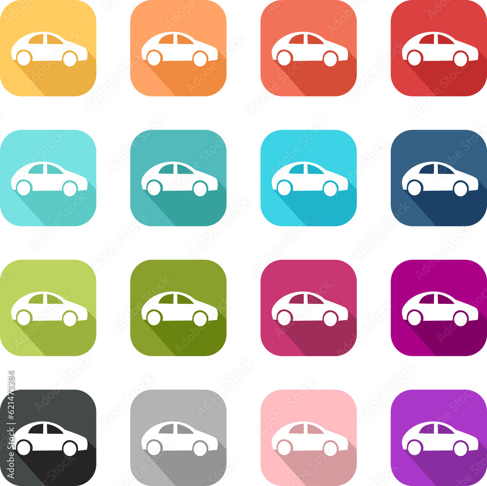 Coloured car icons, on PNG files