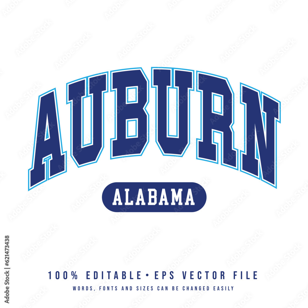 Auburn text effect vector. Editable college t-shirt design printable text effect vector	 - obrazy, fototapety, plakaty 