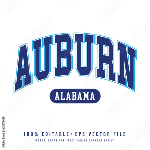 Auburn text effect vector. Editable college t-shirt design printable text effect vector	