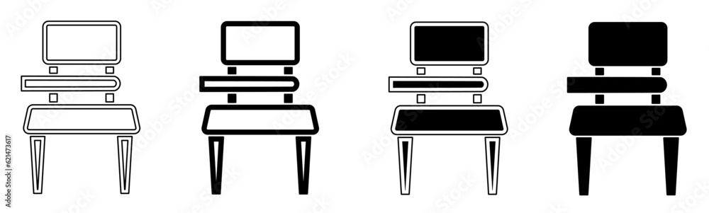 Black and white illustration of a chair. Chair icon collection with line. Stock vector illustration. Black and white illustration of a chair. Chair icon collection with line. Stock vector illustration.