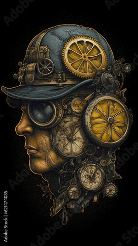 floral, vintage background, fruit, products, enginer, generative, ai, steampunk, clockwork, brooc, yellow, lemon photo