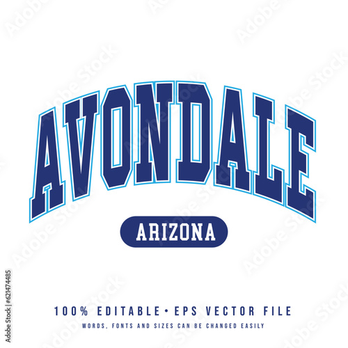 Avondale text effect vector. Editable college t-shirt design printable text effect vector	 photo