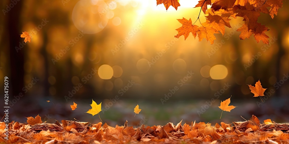 Autumn landscape with beautiful maple tree and seasonal magic on blur ...
