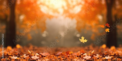 Autumn landscape with beautiful maple tree and seasonal magic on blur background for fall season