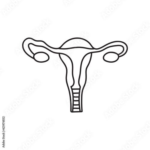 Hand drawn Kids drawing Cartoon Vector illustration female reproductive system icon Isolated on White Background