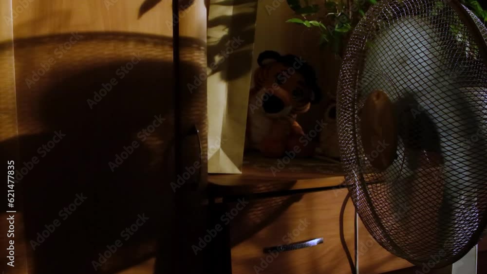 The shadow of a rotating fan in a room on a sunny evening The shadow of a rotating fan in a room on a sunny evening