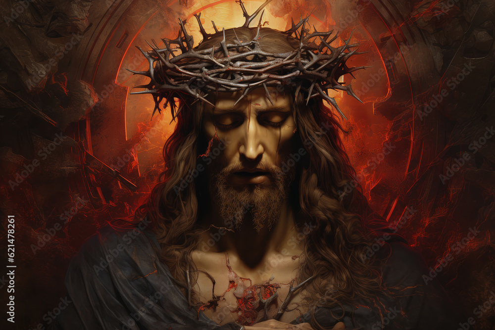 jesus in the crown of thorns illustration. ai generative