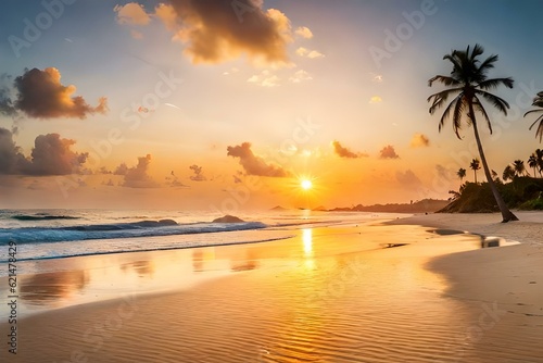 wallpaper with sunset at the beach generated by AI tool
